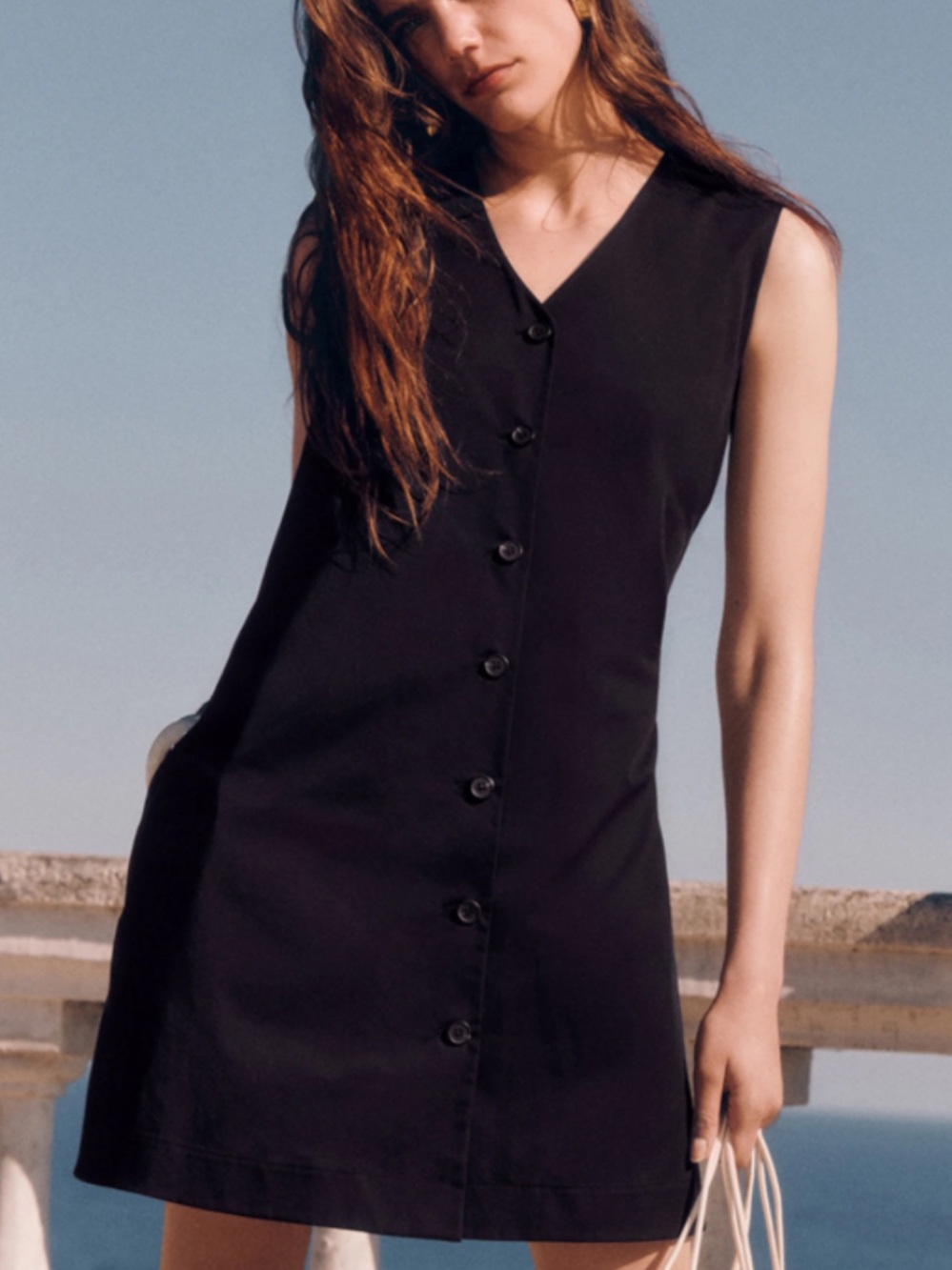 Eddie Bauer Black Sleeveless 100% Wool Button-Front Dress